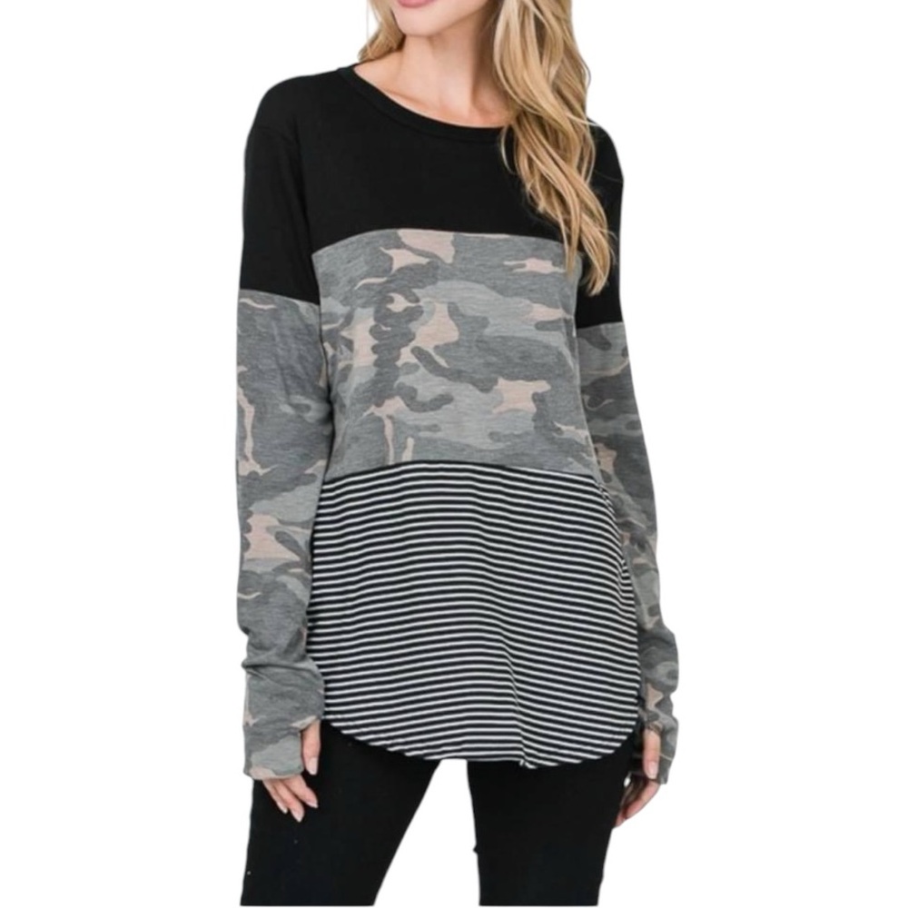 Lovely Melody Camo Colorblock with Thumbholes